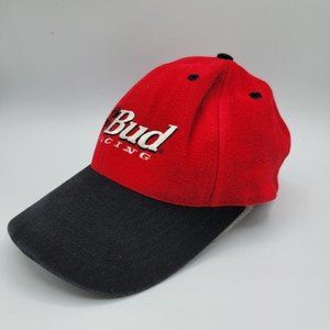 Vintage Bud Racing Embroidered Red 100% Cotton Adjustable Hat